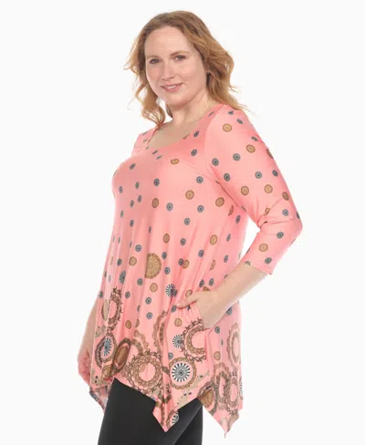White Mark Plus Size Printed Flowy Hem Swing Top In Pink