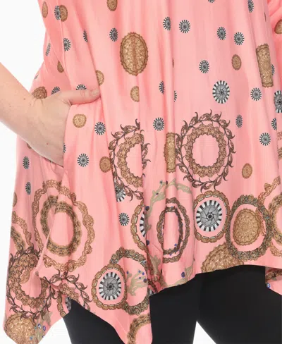 White Mark Plus Size Printed Flowy Hem Swing Top In Pink