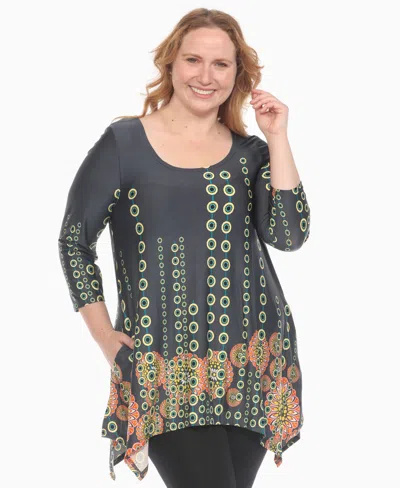 White Mark Plus Size Printed Flowy Hem Swing Top In Multi