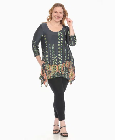 White Mark Plus Size Printed Flowy Hem Swing Top In Multi