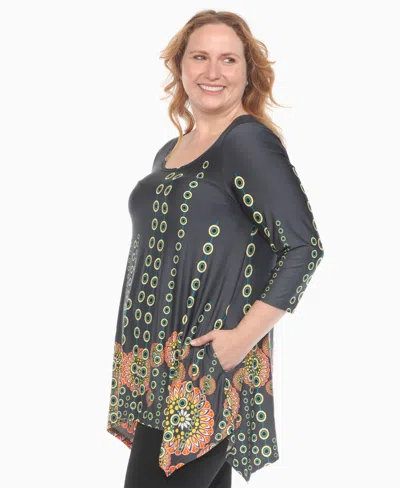 White Mark Plus Size Printed Flowy Hem Swing Top In Multi