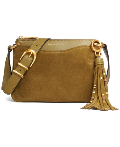 Donna Karan Glenwood Zippered Suede Crossbody With Beaded Tassel Detail