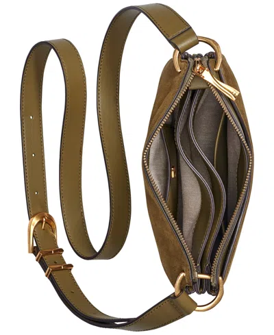 Donna Karan Glenwood Zippered Suede Crossbody With Beaded Tassel Detail