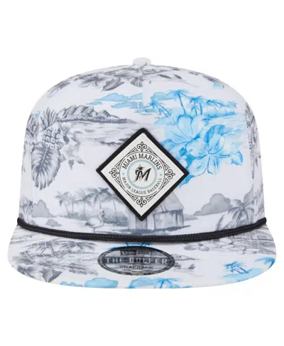New Era Men's White Miami Marlins Printed Island Golfer Snapback Hat