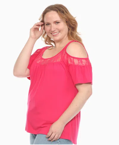 White Mark Plus Size Cold Shoulder Lace Trim Knit Top In Red