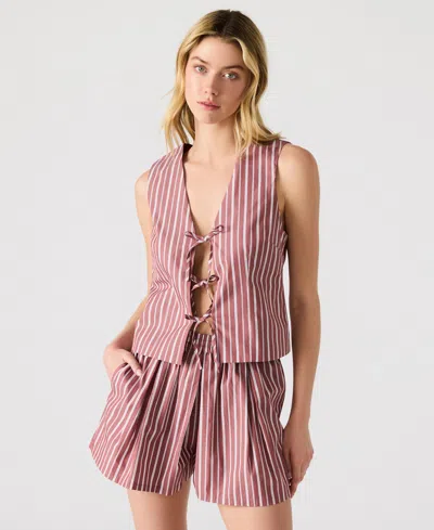 Steve Madden Womens Aliza Striped Tie Front Top Malena Striped Pull On Shorts In Pink