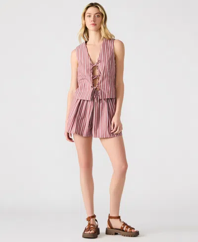 Steve Madden Womens Aliza Striped Tie Front Top Malena Striped Pull On Shorts In Pink