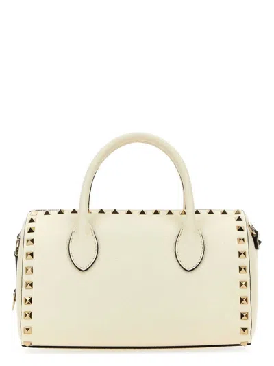 Valentino Garavani Ivory Leather Rockstud Handbag In White