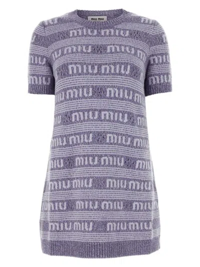 Miu Miu Wool Blend Mini Sweater Dress With Embroidery