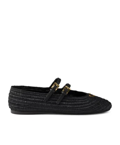 Prada Woven Flat Shoes With Adjustable Gold-tone Straps In Black