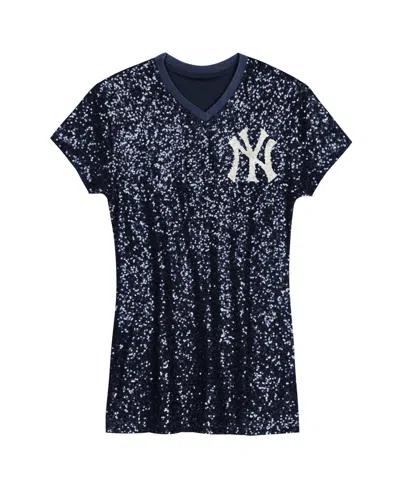 Outerstuff Big Girls Navy New York Yankees Sequin V-neck Dress