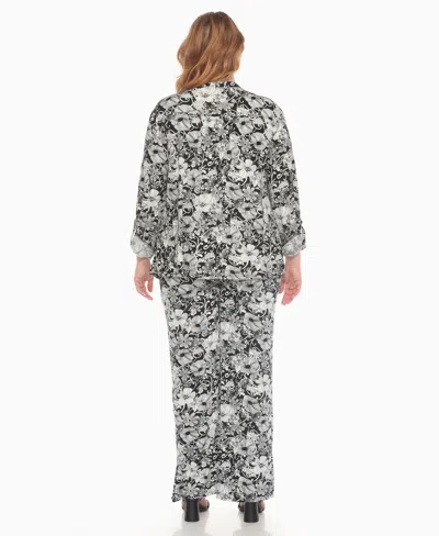 White Mark Plus Size 2-piece Floral Print Tunic Top And Pants Set In Gray