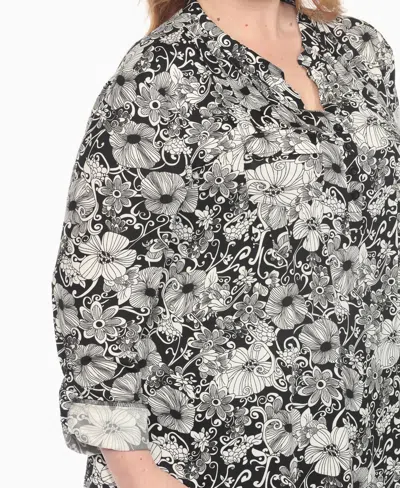 White Mark Plus Size 2-piece Floral Print Tunic Top And Pants Set In Gray
