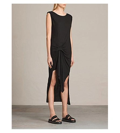 Shop Allsaints Riviera Tavi Wool-crepe Dress In Black