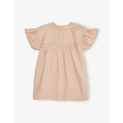 H&m Adorables Beige Medium Dusty Frilled-trim Linen Dress 2-10