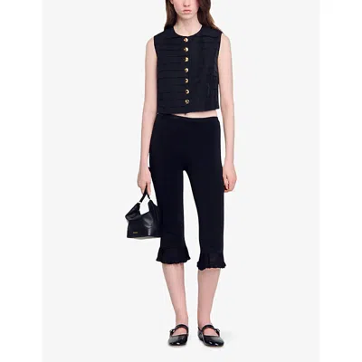 Sandro Eilat Pleated Button-front Top In Black