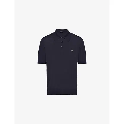 Prada Knit Polo T-shirt With Embroidered-logo