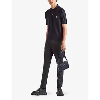 Prada Knit Polo T-shirt With Embroidered-logo