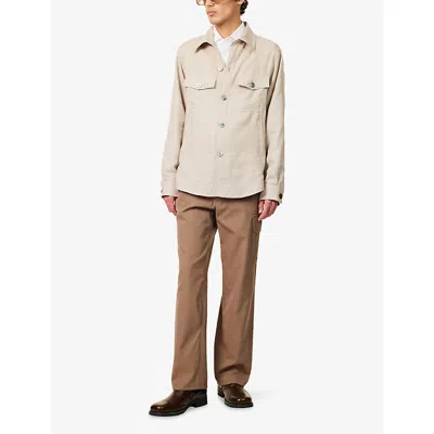 Oscar Jacobson Mens White Grass Maverick Flap-pocket Linen Jacket Xxl