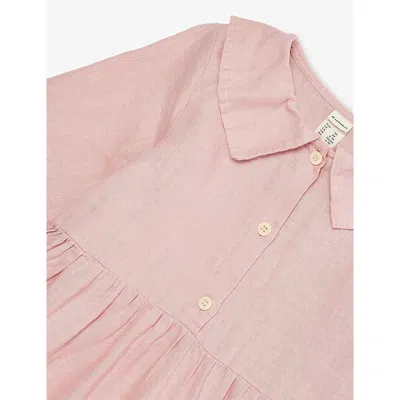 H&m Adorables Pink Dusty Light Sailor-collar Gathered Linen Dress 2-10