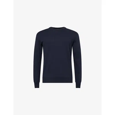 Oscar Jacobson Mens Night Blue Valter Crewneck Cotton-and-cashmere Knit Jumper