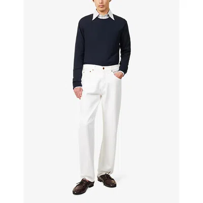Oscar Jacobson Mens Night Blue Valter Crewneck Cotton-and-cashmere Knit Jumper