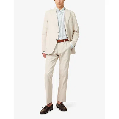 Oscar Jacobson Mens Trench Beige Dandy Tapered Cotton Trousers