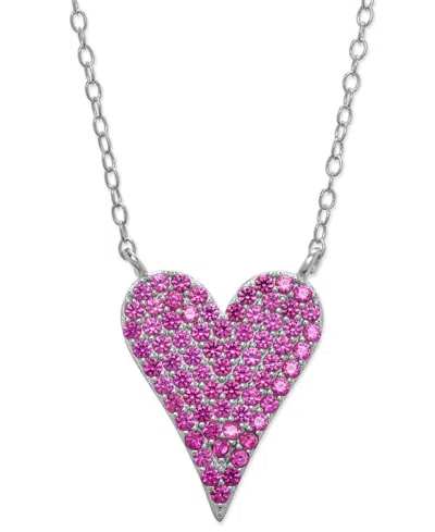 Victoria Townsend Lab Grown Pink Sapphire Pave Heart 18" Pendant Necklace (1/3 Ct. T.w.) In Sterling Silver