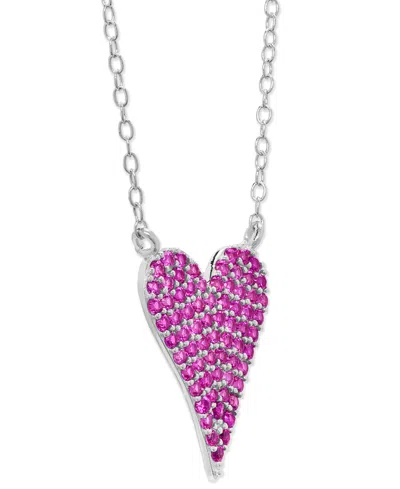 Victoria Townsend Lab Grown Pink Sapphire Pave Heart 18" Pendant Necklace (1/3 Ct. T.w.) In Sterling Silver