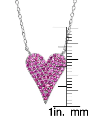 Victoria Townsend Lab Grown Pink Sapphire Pave Heart 18" Pendant Necklace (1/3 Ct. T.w.) In Sterling Silver