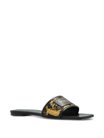 Versace Theia Barocco Square Open Toe Slides In Black
