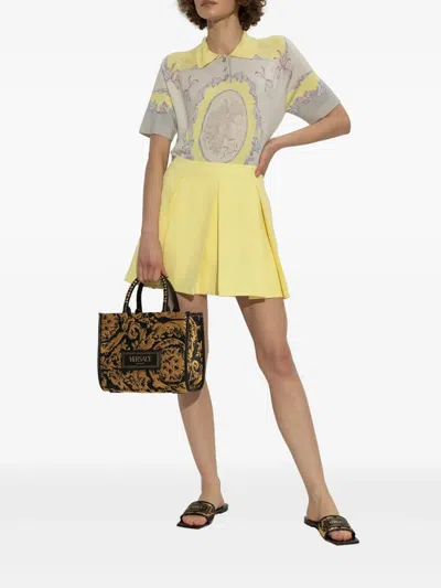 Versace Theia Barocco Square Open Toe Slides In Black