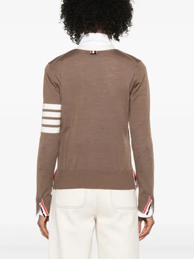 Thom Browne Relaxed Fit V Neck Cardigan 4 Bar Stripe In Brown