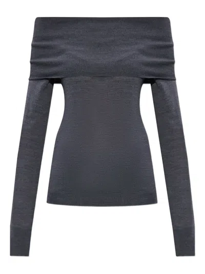 Stella Mccartney Bardot Neck Sweater In Grey Virgin Wool In Green