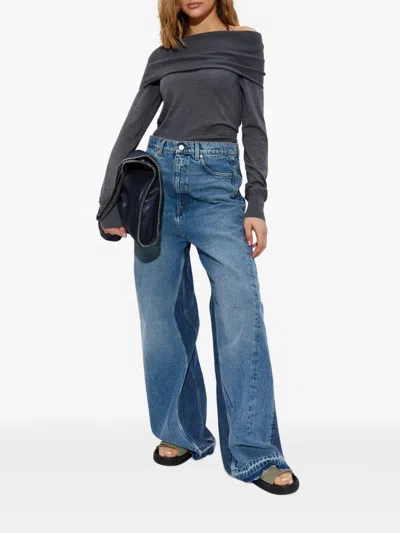 Stella Mccartney Bardot Neck Sweater In Grey Virgin Wool In Green