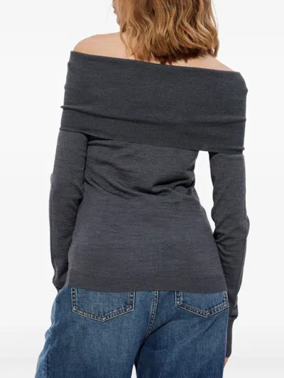 Stella Mccartney Bardot Neck Sweater In Grey Virgin Wool In Green