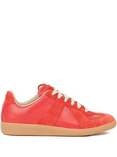Maison Margiela Replica Leather And Suede Sneakers In Red