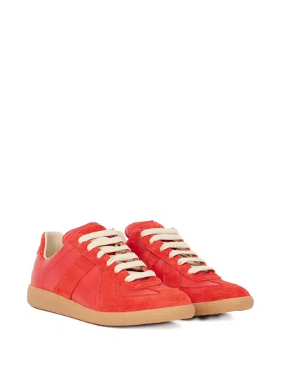 Maison Margiela Replica Leather And Suede Sneakers In Red