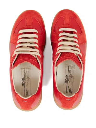 Maison Margiela Replica Leather And Suede Sneakers In Red