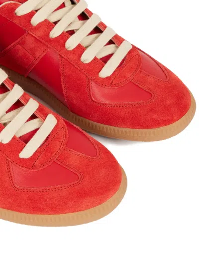 Maison Margiela Replica Leather And Suede Sneakers In Red