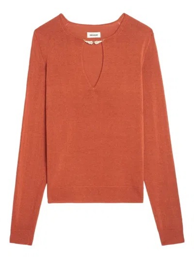 Zadig & Voltaire Womens Sayan Wing-embellished Long-sleeve Cotton-blend Jumper Sienna