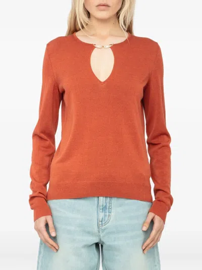 Zadig & Voltaire Womens Sayan Wing-embellished Long-sleeve Cotton-blend Jumper Sienna