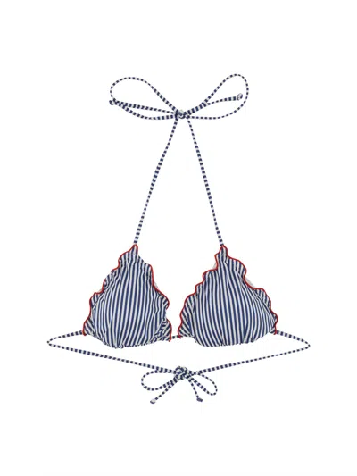 Mc2 Saint Barth Striped-pattern Ruffled-details Bikini Top In Blue