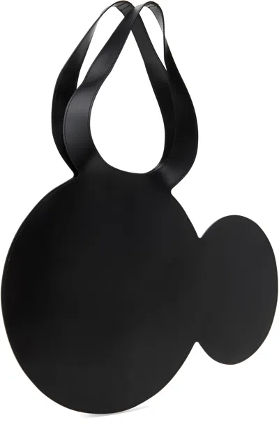 Coperni Mickey Black Handbag With Cut-out Handle And Logo Lettering On The Front In Leather