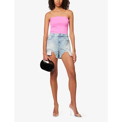 Good American Womens Corset Scuba Stretch-woven Bodysuit Berry Sorbet010 In Pink