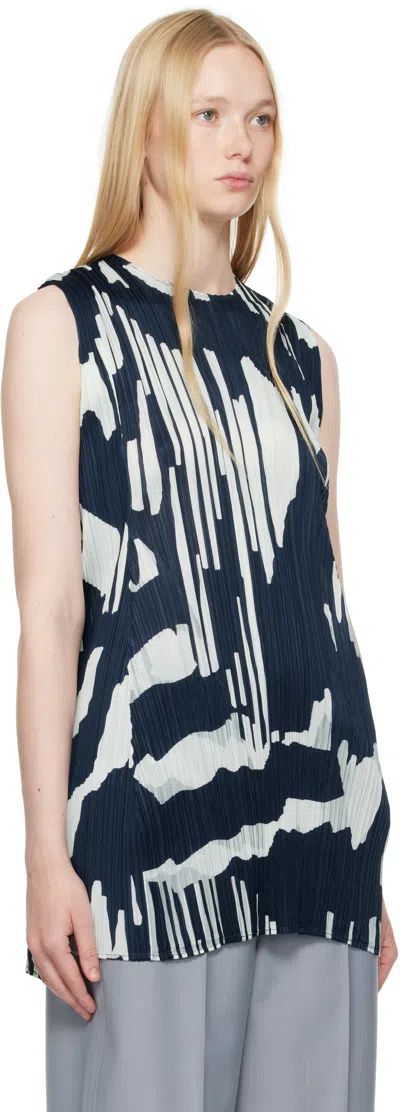 Issey Miyake Womens Grayish Navy Refraction Abstract-print Pleated Knitted Tunic Top