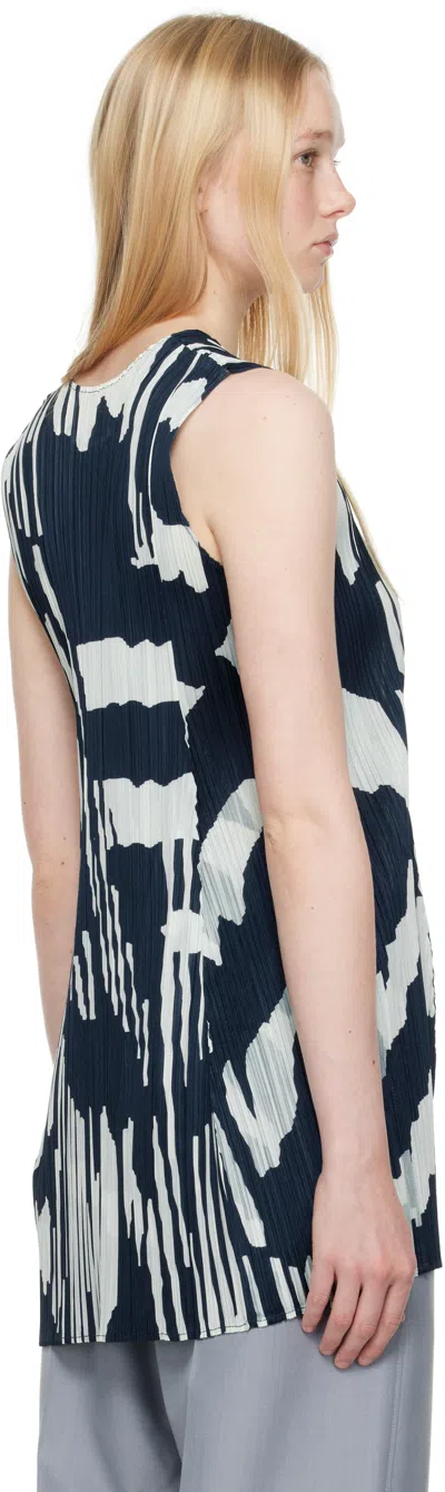 Issey Miyake Womens Grayish Navy Refraction Abstract-print Pleated Knitted Tunic Top