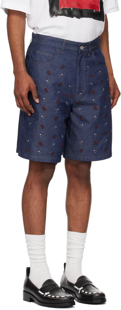 Marni Embellished Denim Shorts In Blue