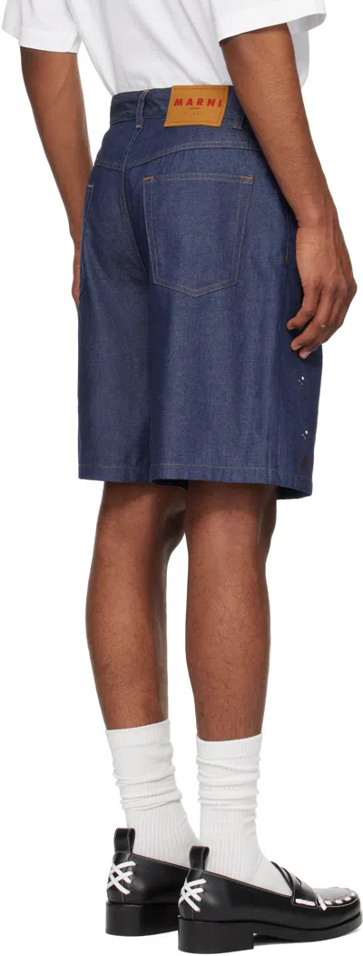 Marni Embellished Denim Shorts In Blue