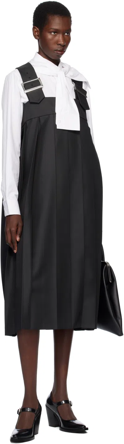 Comme Des Garçons Black Polyester Gabardine Midi Dress In Black